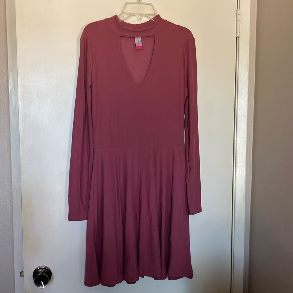 Elegant Mauve Long Sleeve Dress